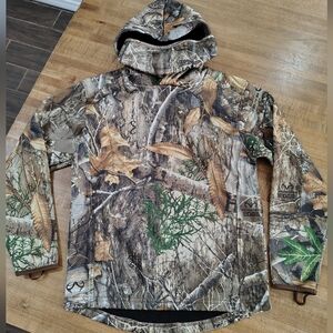 REALTREE Kid's Edge Camo Tech Hoodie w/ Built-In Neck Gaiter Size S 6-7